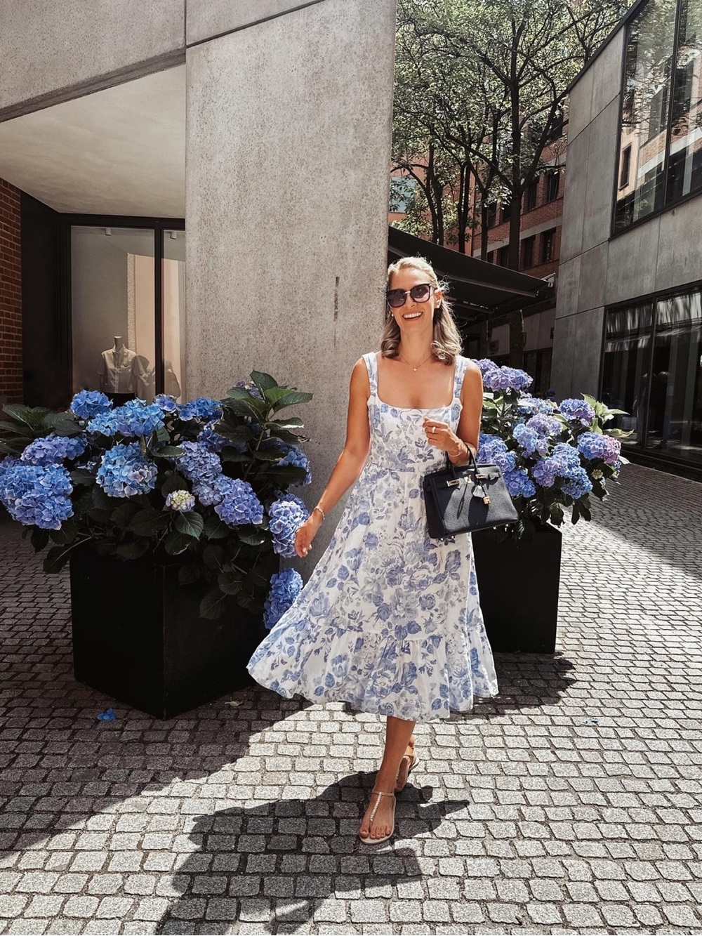 Reformation 4 Bucatini Linen Blue Floral Midi Dress Lucerne